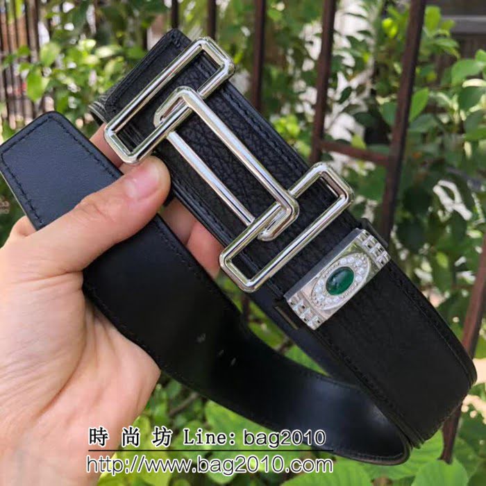 愛馬仕HERMES 太平洋深海鯊魚皮 鑲鑽貓眼石 高端男士皮帶 HHG1513